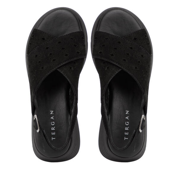 Siyah Hakiki Süet Deri Kadın Sandalet - K26Y1SN68594-A01 - 5