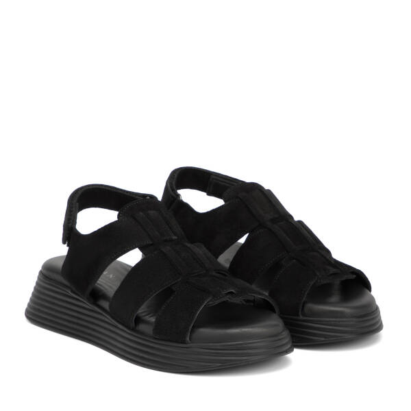 Siyah Hakiki Süet Deri Kadın Sandalet - K26Y1SN68595-A01 - 2