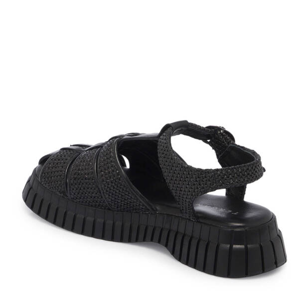 Siyah Hasır - Deri Kadın Sandalet - K25Y1SN67865-A23 - Tergan