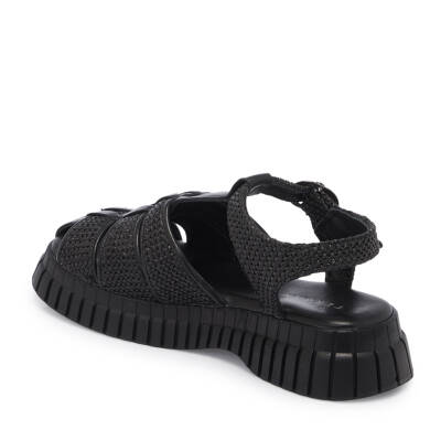 Siyah Hasır - Deri Kadın Sandalet - K25Y1SN67865-A23 - 2