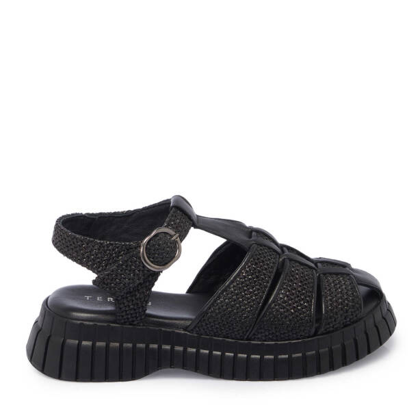 Siyah Hasır - Deri Kadın Sandalet - K25Y1SN67865-A23 - Tergan