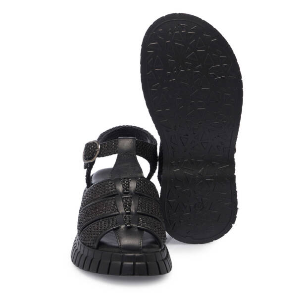 Siyah Hasır - Deri Kadın Sandalet - K25Y1SN67865-A23 - Tergan
