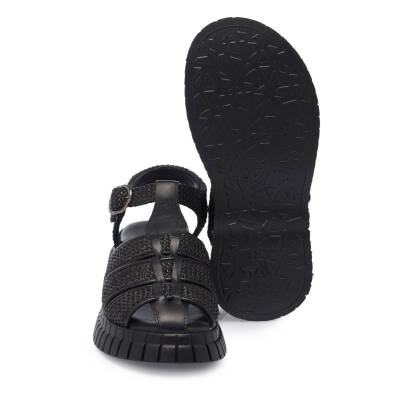 Siyah Hasır - Deri Kadın Sandalet - K25Y1SN67865-A23 - 4