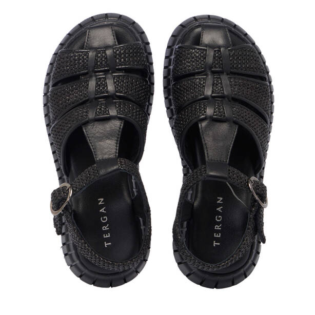 Siyah Hasır - Deri Kadın Sandalet - K25Y1SN67865-A23 - Tergan