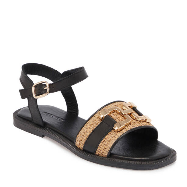 Siyah Hasır - Deri Kadın Sandalet - K25Y1SN68109-A23 - 2