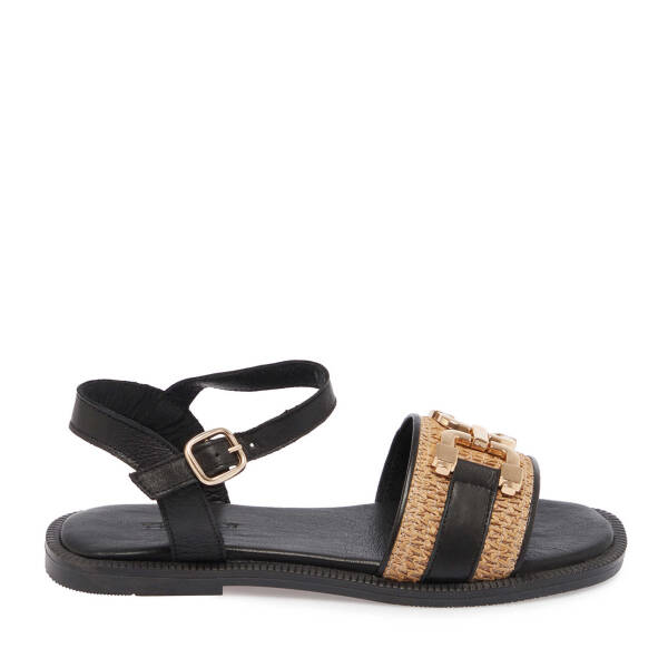 Siyah Hasır - Deri Kadın Sandalet - K25Y1SN68109-A23 - 1