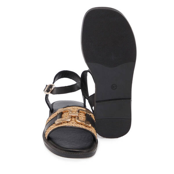 Siyah Hasır - Deri Kadın Sandalet - K25Y1SN68109-A23 - 4