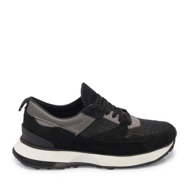 Siyah Hasır - Süet Deri Erkek Sneaker - E24I1AY56714-A01 - 3