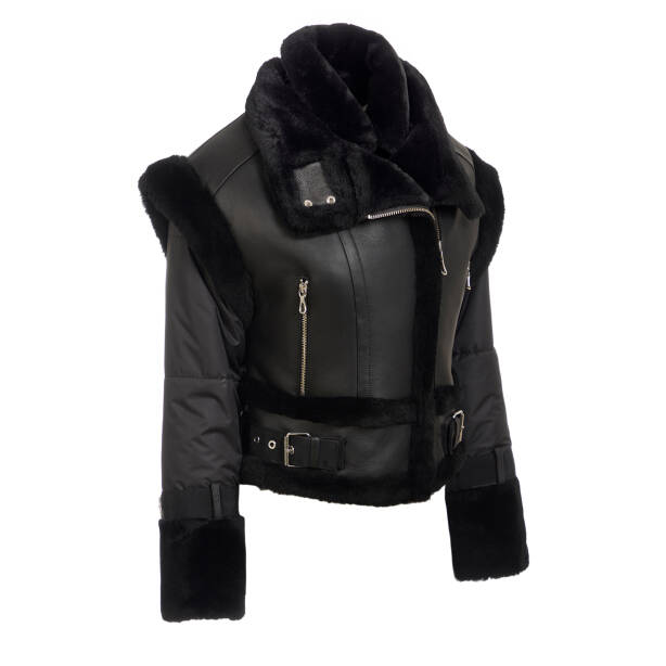 Siyah Hakiki Deri Kadın Deri Mont - K24KKM320475-D51 - 2