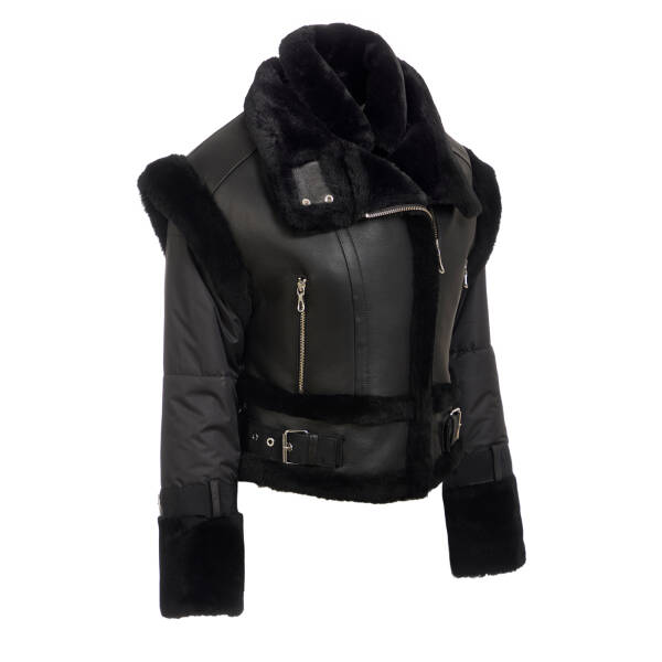 Siyah Hakiki Deri Kadın Deri Mont - K24KKM320475-D51 - 2