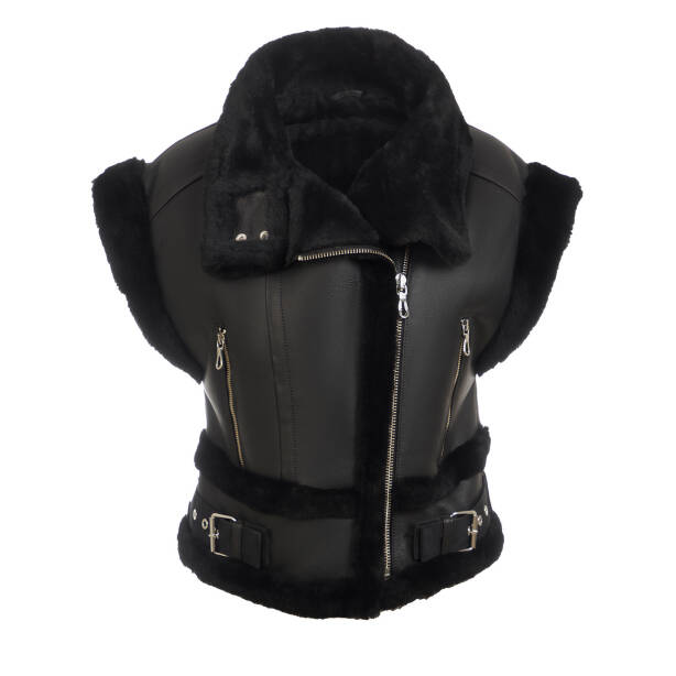 Siyah Hakiki Deri Kadın Deri Mont - K24KKM320475-D51 - 6