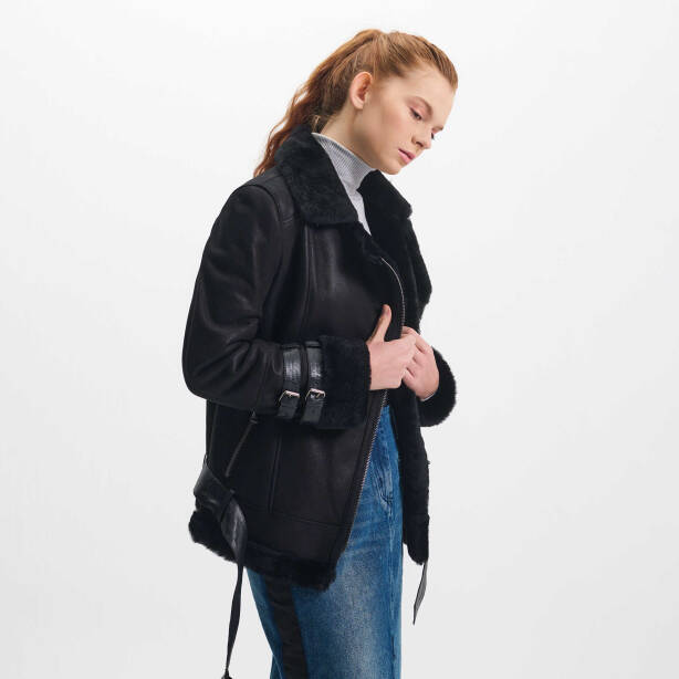 Siyah Kürk Kadın Deri Mont - K21KKM320218-R84 - 3