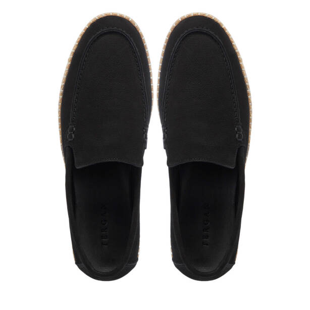 Siyah Hakiki Nubuk Deri Erkek Espadril - E25I1AY57215-A64 - Tergan