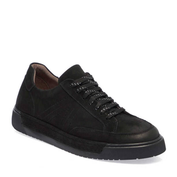 Siyah Hakiki Nubuk Deri Erkek Sneaker - E24I1AY56905-A64 - Tergan