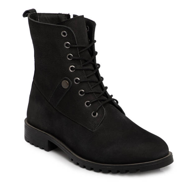 Siyah Hakiki Nubuk Deri Kadın Bot - K25K1BT68502-A64 - Tergan