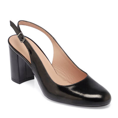  Siyah Rugan Deri Kadın Topuklu Ayakkabı - K24I1AY67166-A07 