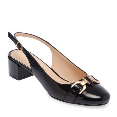  Siyah Rugan Deri Kadın Topuklu Ayakkabı - K24I1AY67187-A07 