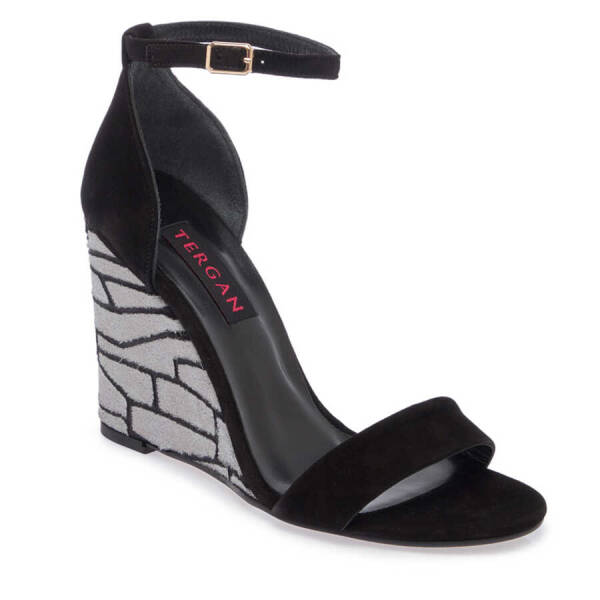 Siyah Süet Deri Kadın Dolgu Topuklu Ayakkabı - K24Y1AY67251-A01 - 1