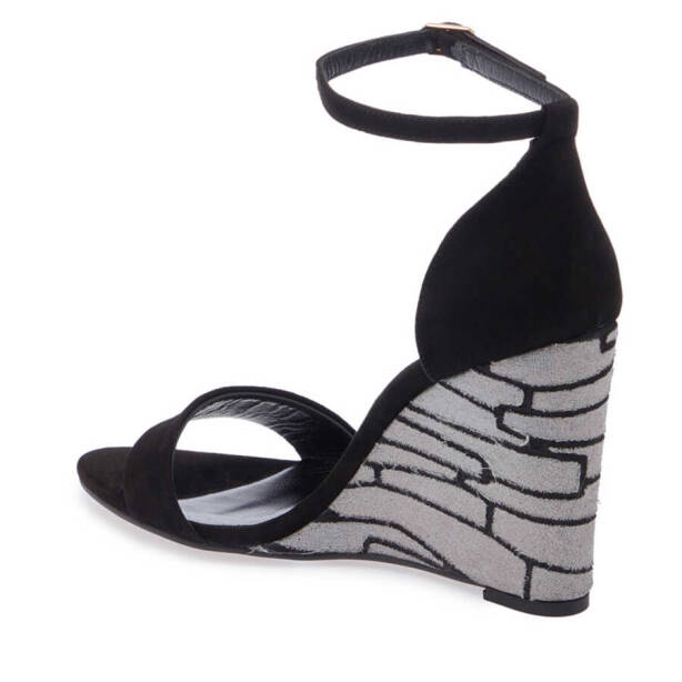 Siyah Süet Deri Kadın Dolgu Topuklu Ayakkabı - K24Y1AY67251-A01 - 2