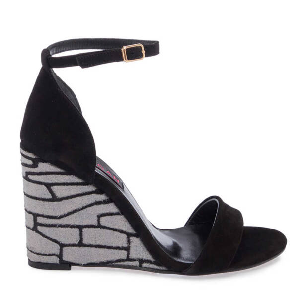 Siyah Süet Deri Kadın Dolgu Topuklu Ayakkabı - K24Y1AY67251-A01 - 3