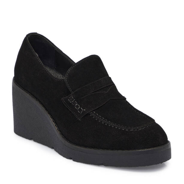 Siyah Süet Deri Kadın Dolgu Topuklu Ayakkabı - K25S1AY68328-A01 