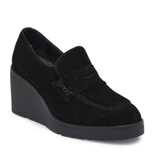 Siyah Süet Deri Kadın Dolgu Topuklu Ayakkabı - K25S1AY68328-A01 - 1