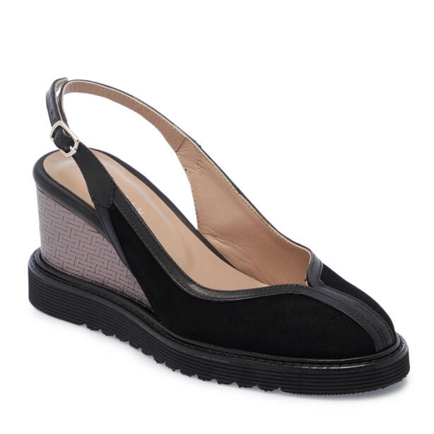 Siyah Süet Deri Kadın Dolgu Topuklu Ayakkabı - K25Y1AY68093-A01 - Tergan