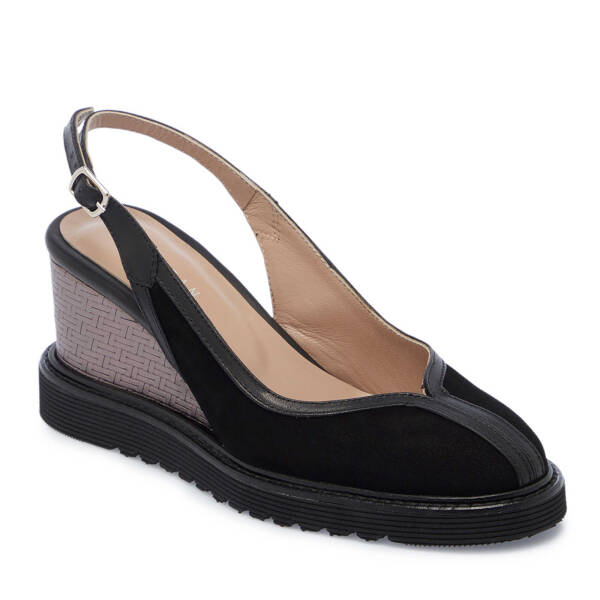 Siyah Süet Deri Kadın Dolgu Topuklu Ayakkabı - K25Y1AY68093-A01 - 1