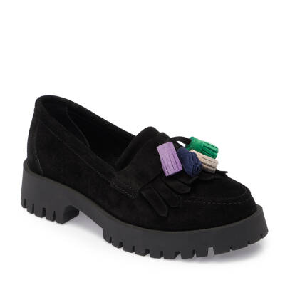 Siyah Süet Deri Kadın Loafer - K24I1AY67078-A01 
