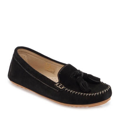  Siyah Süet Deri Kadın Loafer - K24I1AY67355-A01 