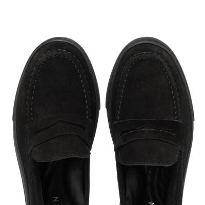 Siyah Süet Deri Kadın Loafer - K24S1AY67576-A01 - 5