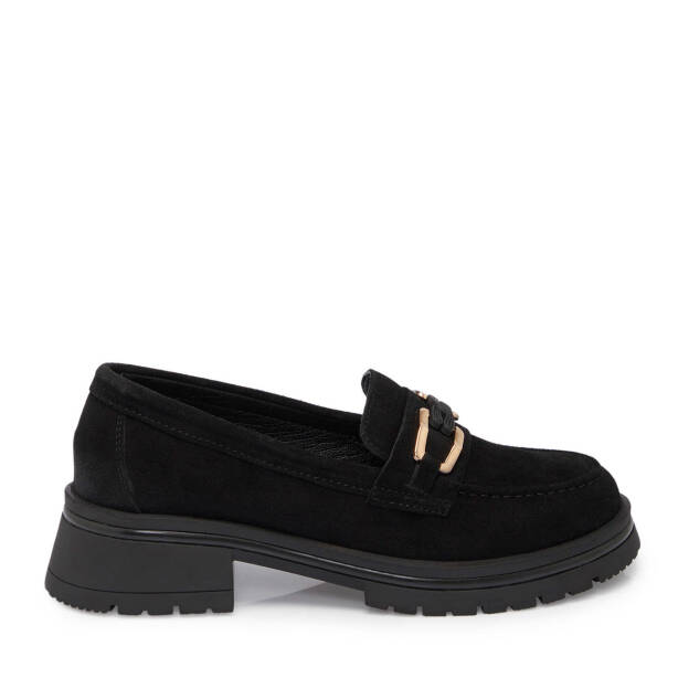 Siyah Süet Deri Kadın Loafer - K25S1AY68166-A01 - Tergan