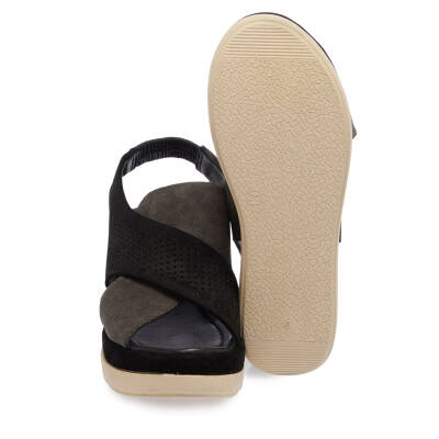  Siyah Süet Deri Kadın Sandalet - K24Y1SN67281-A01 - 4