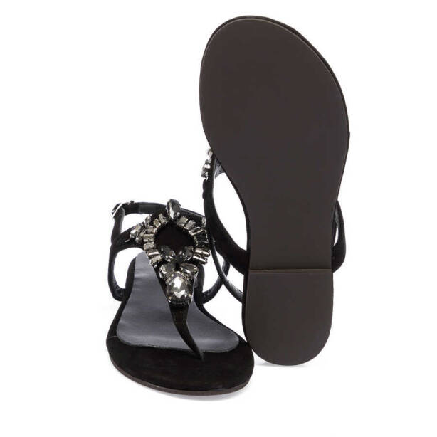 Siyah Hakiki Süet Deri Kadın Sandalet - K24Y1SN67407-A01 - 4
