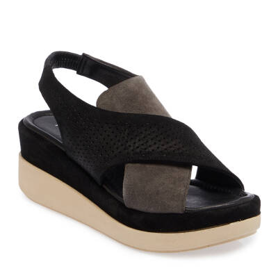Siyah Süet Deri Kadın Sandalet - K25Y1SN67755-A01 