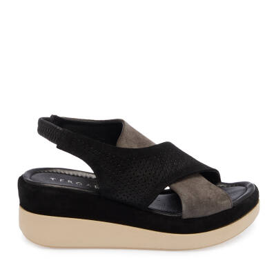 Siyah Süet Deri Kadın Sandalet - K25Y1SN67755-A01 - 3