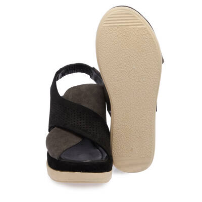 Siyah Süet Deri Kadın Sandalet - K25Y1SN67755-A01 - 4