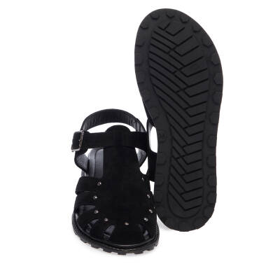 Siyah Süet Deri Kadın Sandalet - K25Y1SN67817-A01 - 4