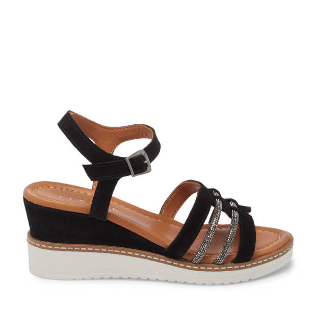 Siyah Hakiki Süet Deri Kadın Sandalet - K25Y1SN67869-A01 