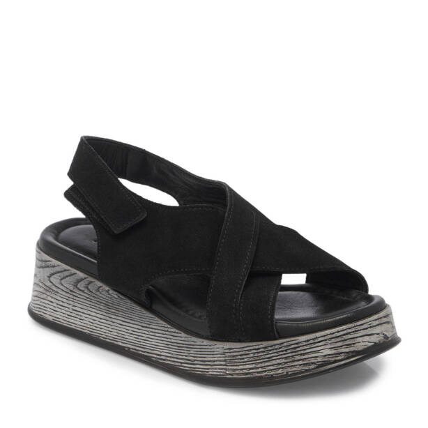 Siyah Hakiki Süet Deri Kadın Sandalet - K25Y1SN67927-A01 - 2