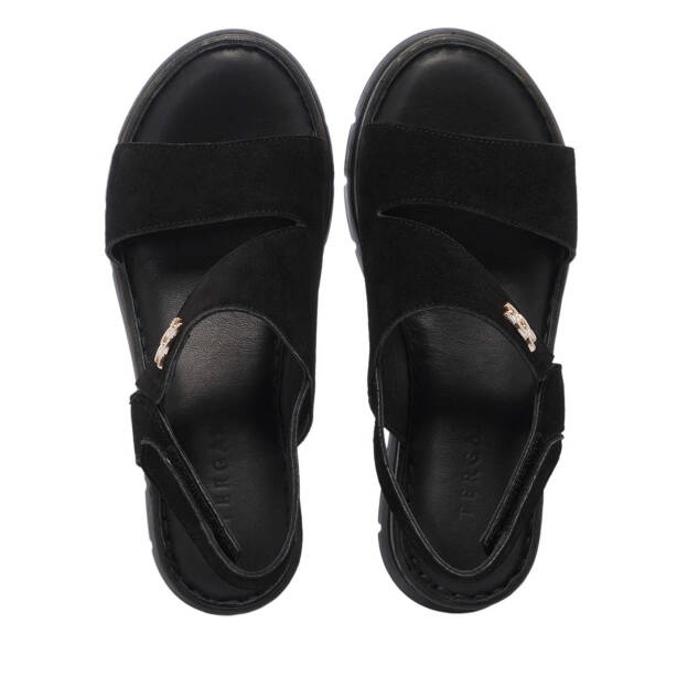 Siyah Hakiki Süet Deri Kadın Sandalet - K25Y1SN67982-A01 - 5