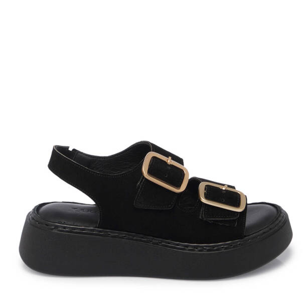 Siyah Hakiki Süet Deri Kadın Sandalet - K25Y1SN67985-A01 