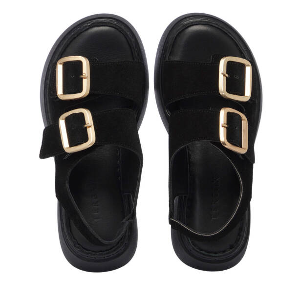 Siyah Hakiki Süet Deri Kadın Sandalet - K25Y1SN67985-A01 - 5