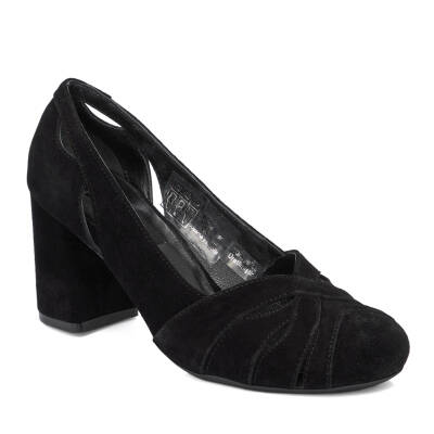  Siyah Süet Deri Kadın Topuklu Ayakkabı - K24I1AY67383-A01 