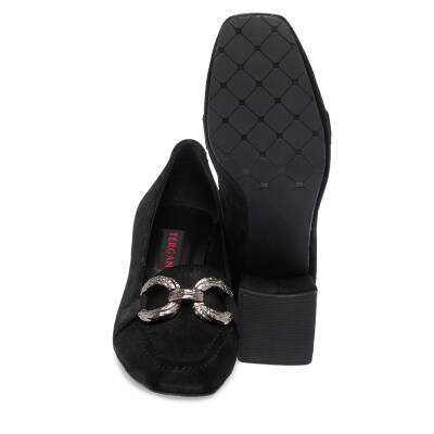  Siyah Süet Deri Kadın Topuklu Ayakkabı - K24I1AY67477-G16 - 4