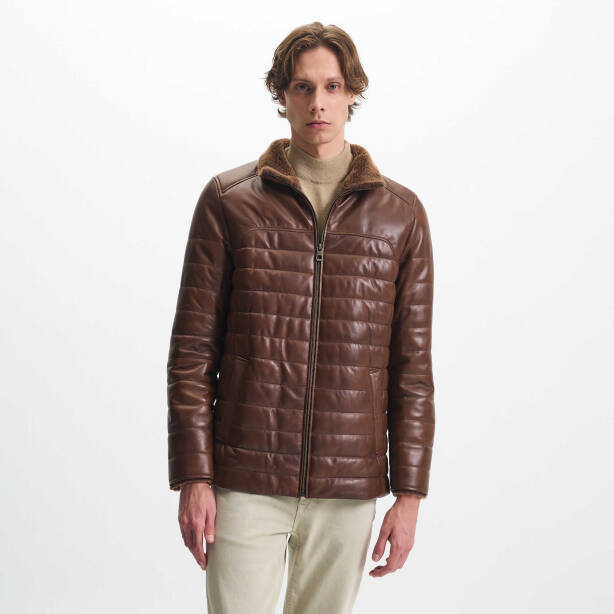 Taba Deri Erkek Deri Mont - E24KDM310582-Q8G - Tergan Four Season