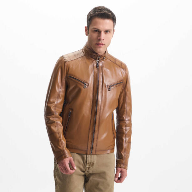 Taba Deri Erkek Deri Mont - E24KDM310584-Q7C - Tergan