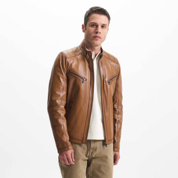 Taba Deri Erkek Deri Mont - E24KDM310584-Q7C - Tergan