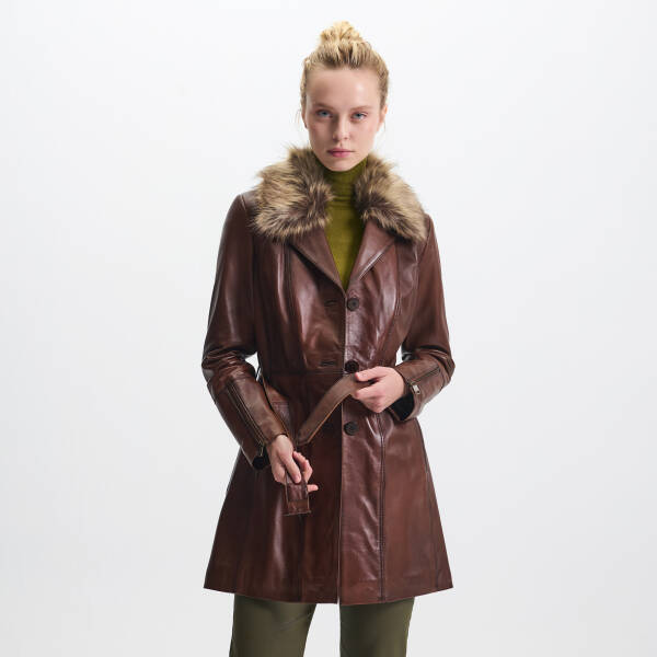 Taba Hakiki Deri Kadın Deri Trençkot - K25KDM320476-Q7C - 2