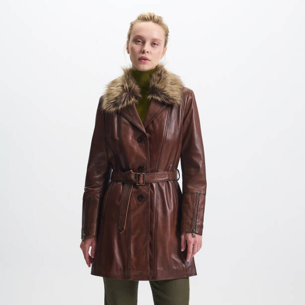 Taba Hakiki Deri Kadın Deri Trençkot - K25KDM320476-Q7C - 3